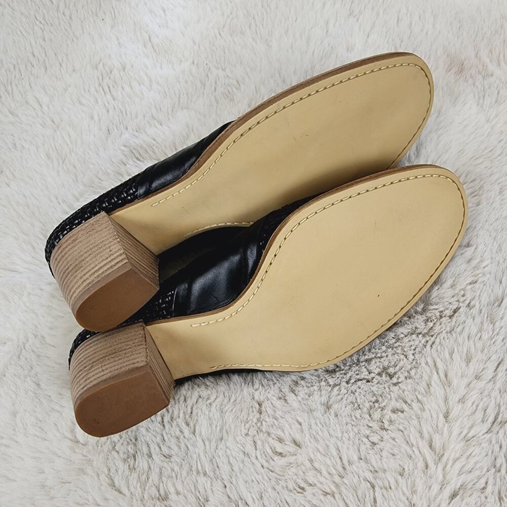 Amalfi by Rangoni Black Woven Leather Heeled Mules - 9 Made in Italy Block Heel - Picture 4 of 8